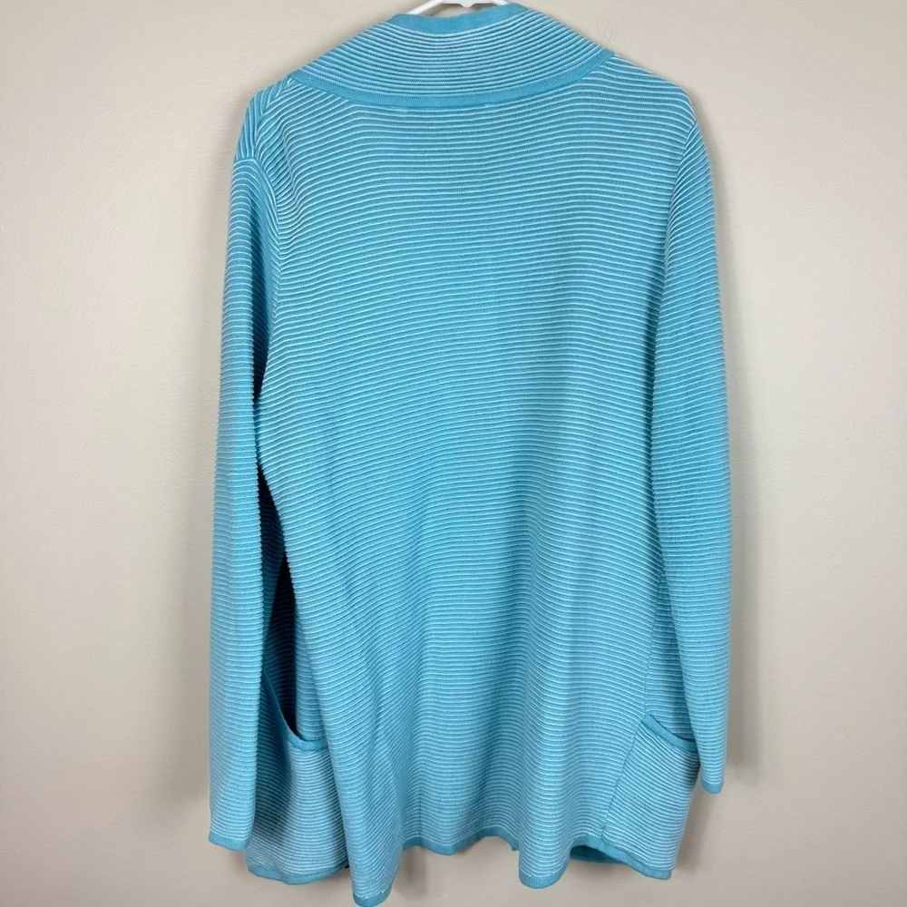 Soft Surroundings Corcovado Cardigan XL Blue Striped Zip-Up Mock Neck Pockets